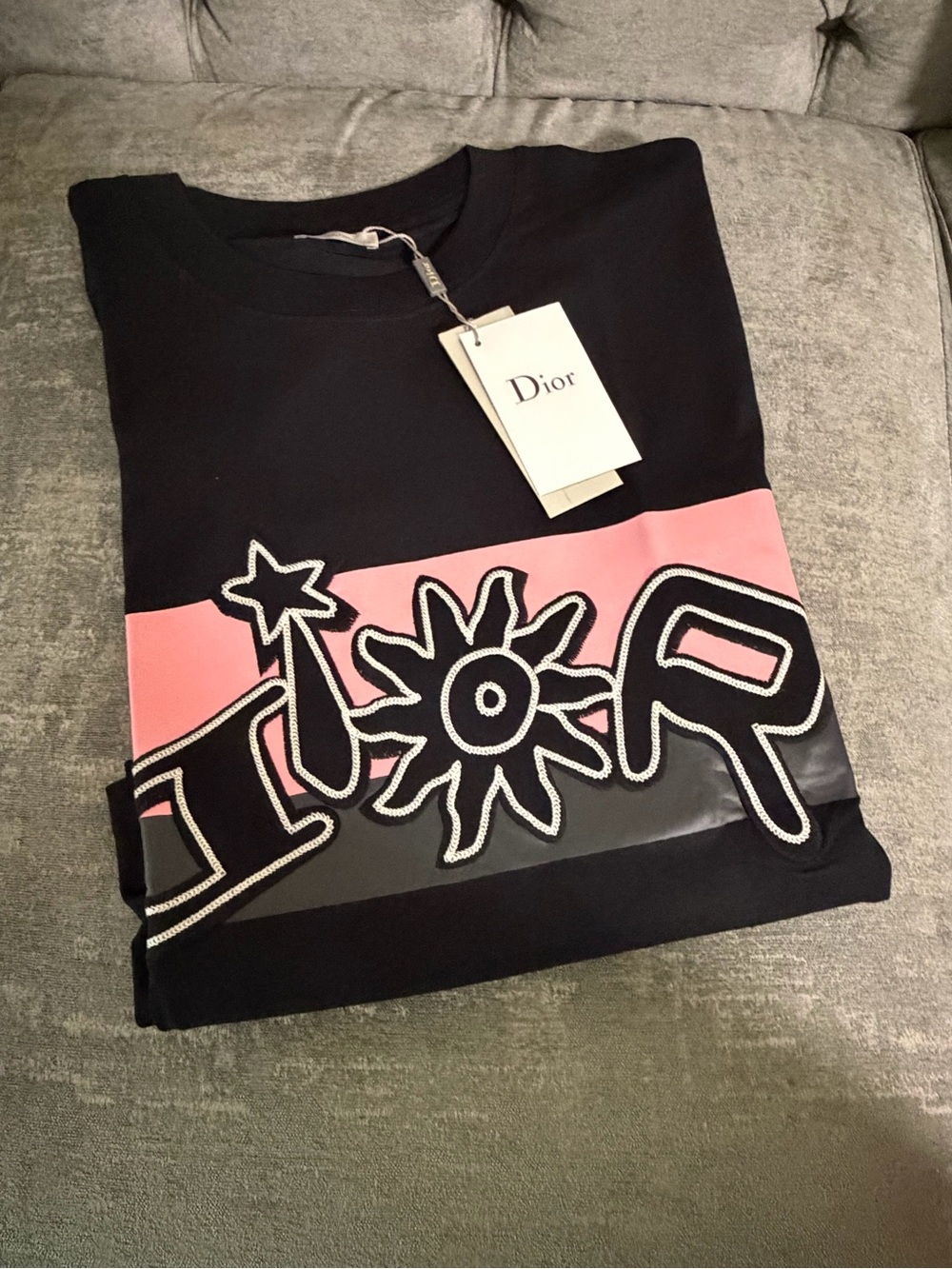Dior Black and Pink Kids Logo Sweatshirt with Appliqué